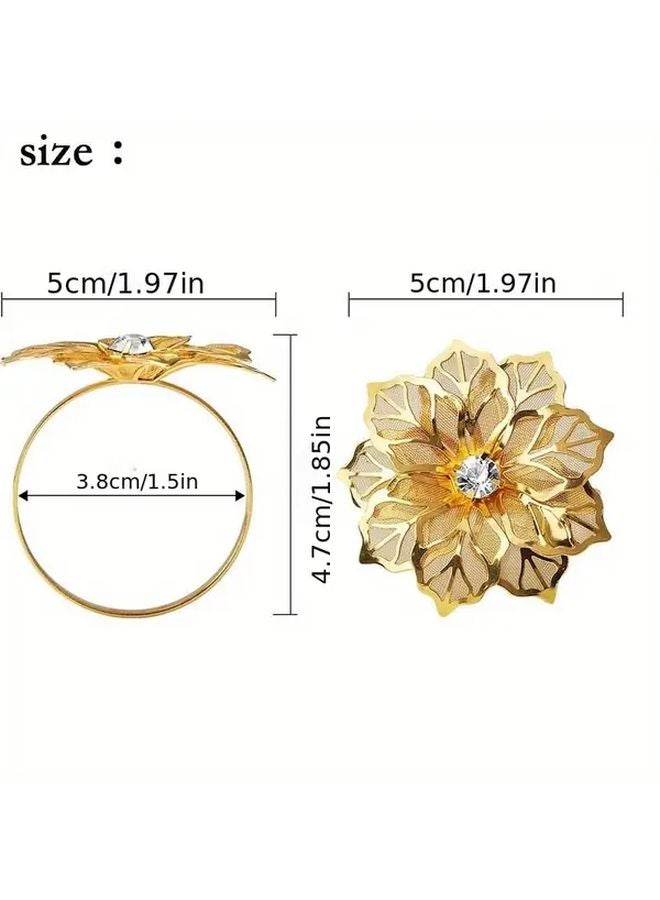 3pcs Elegant Golden Iron Napkin Rings With Large Floral Cutouts For Wedding Party Table Decor - Image 2